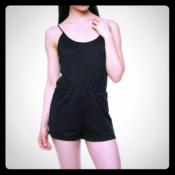 Rainbow Pants - Black Crocheted Romper (S/M)